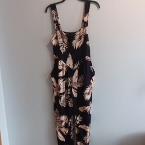Black and Tan Tropical Leaf Print Overalls